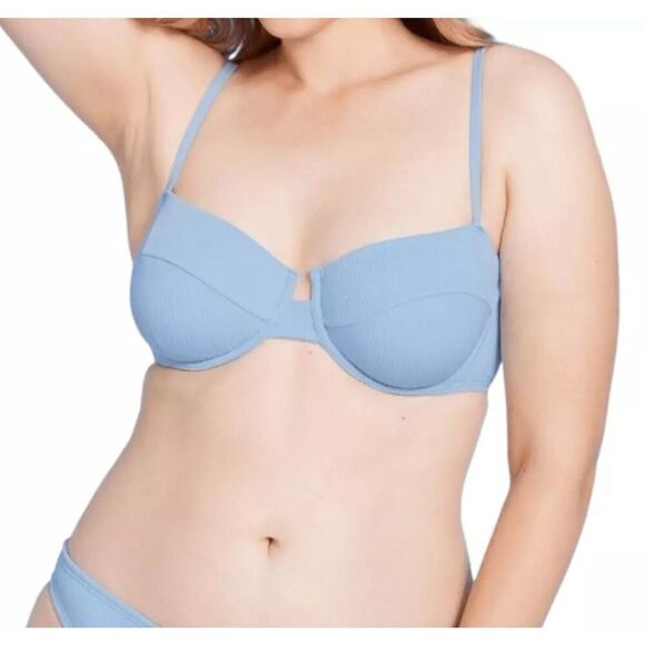 Shade & Shore Ribbed Underwire Bikini Light Blue Top size 34D - Picture 1 of 4